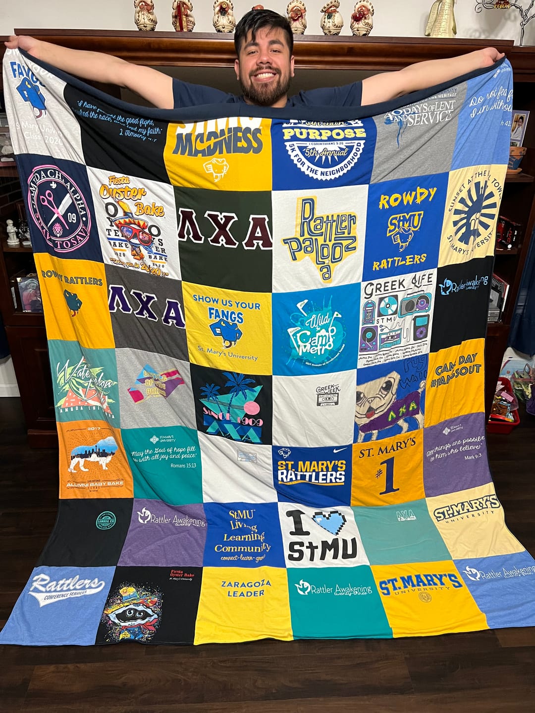 Personalized graduation memory quilt with school t-shirts and team jerseys — Project Repat