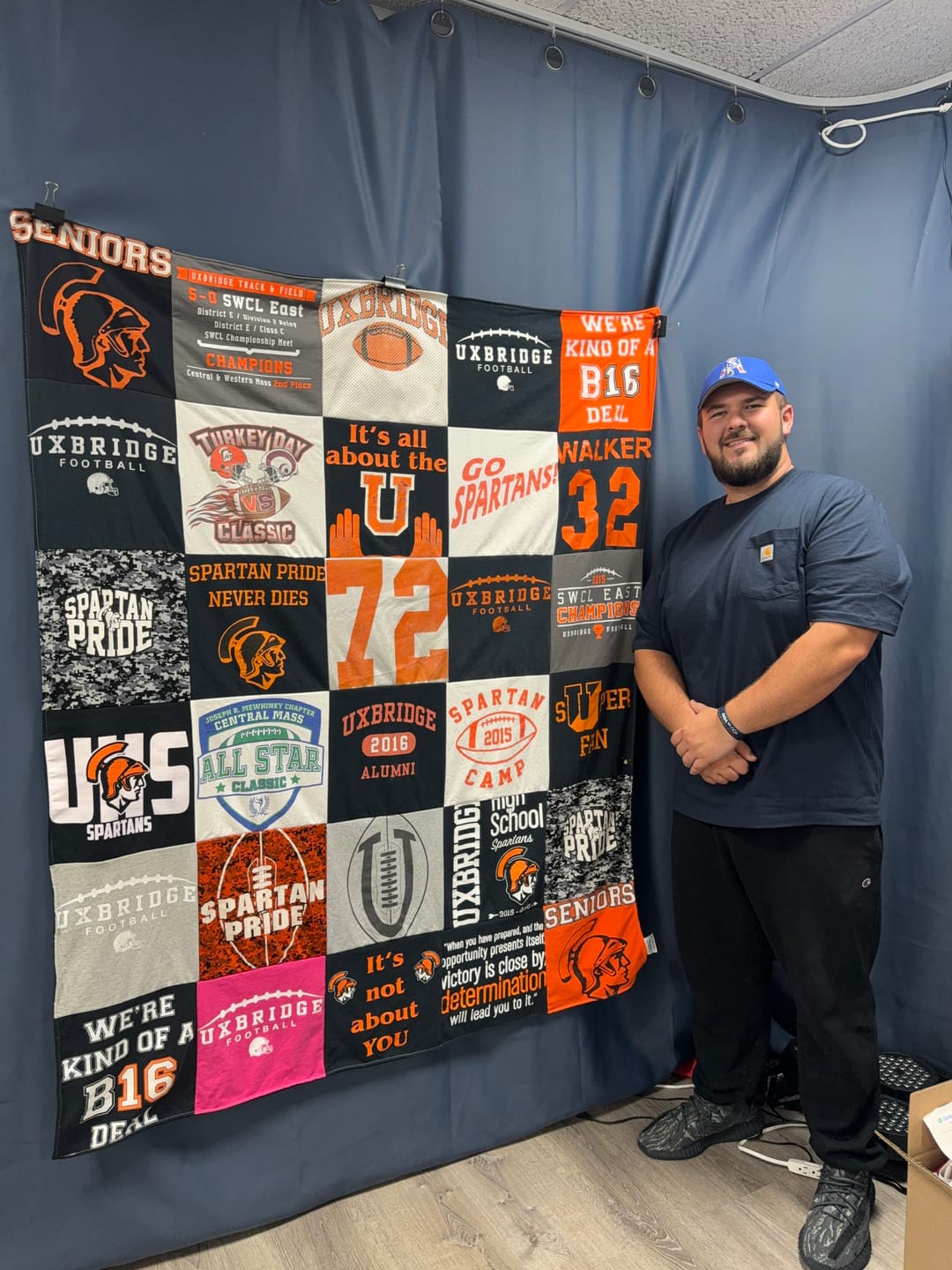 Project Repat t-shirt quilt with colorful high school activity shirts — graduation memory gift