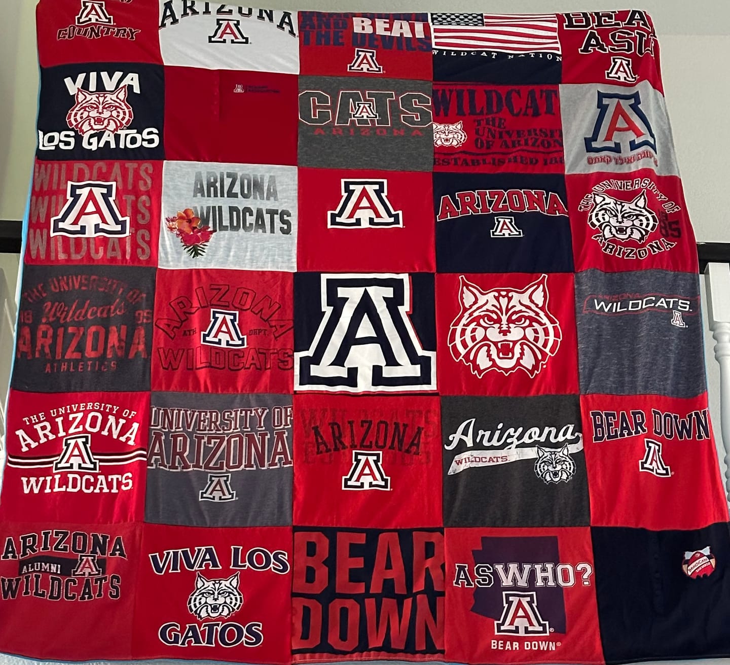 Custom Project Repat quilt with school and sports t-shirts — unique graduation keepsake gift