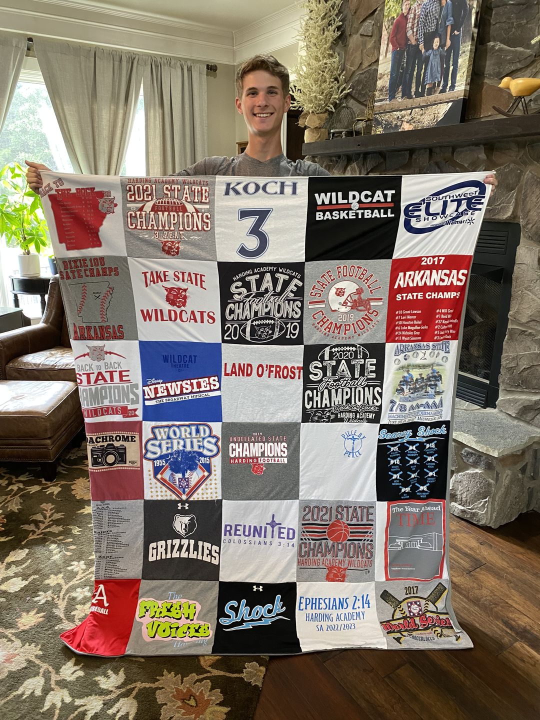 Custom memory quilt made from high school t-shirts — meaningful graduation gift idea from Project Repat