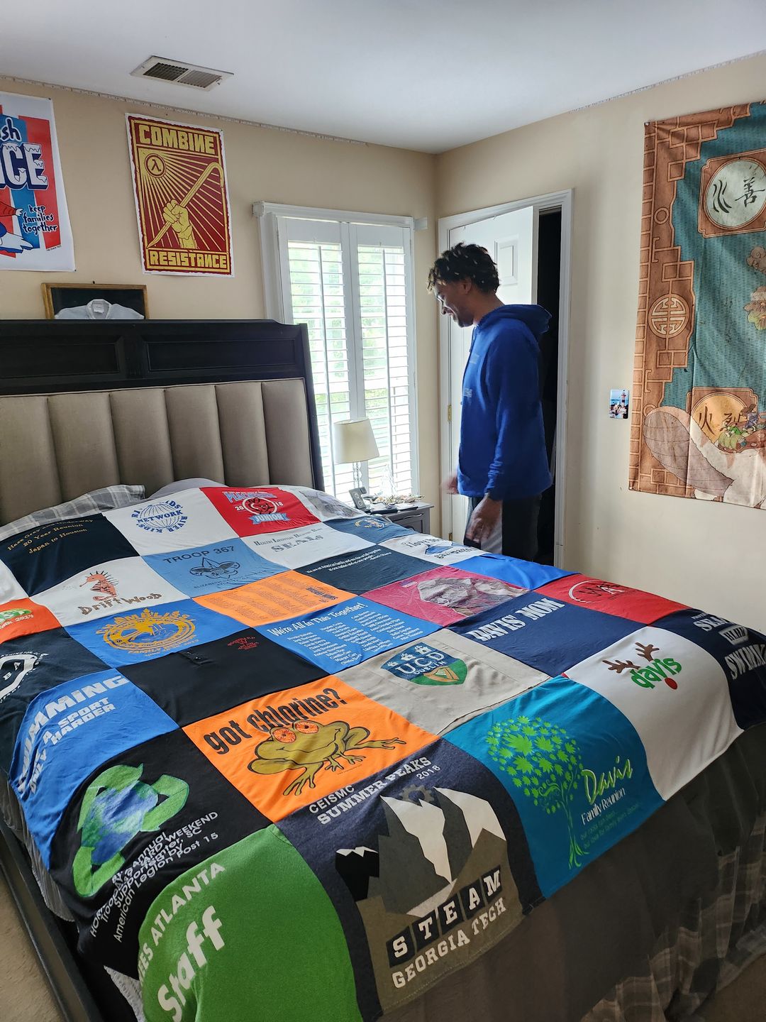 Project Repat custom memory quilt featuring high school sports jerseys and activity shirts
